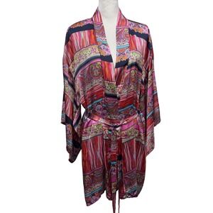 Josie Natori Kimono Robe Paisley Colorful Stripe Print Short Women Sixe XL